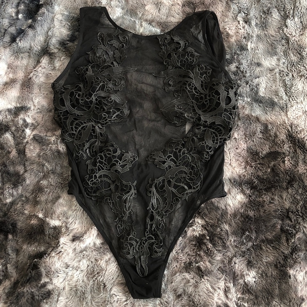 Bluebella Black Sheer Lace Appliqué Bodysuit